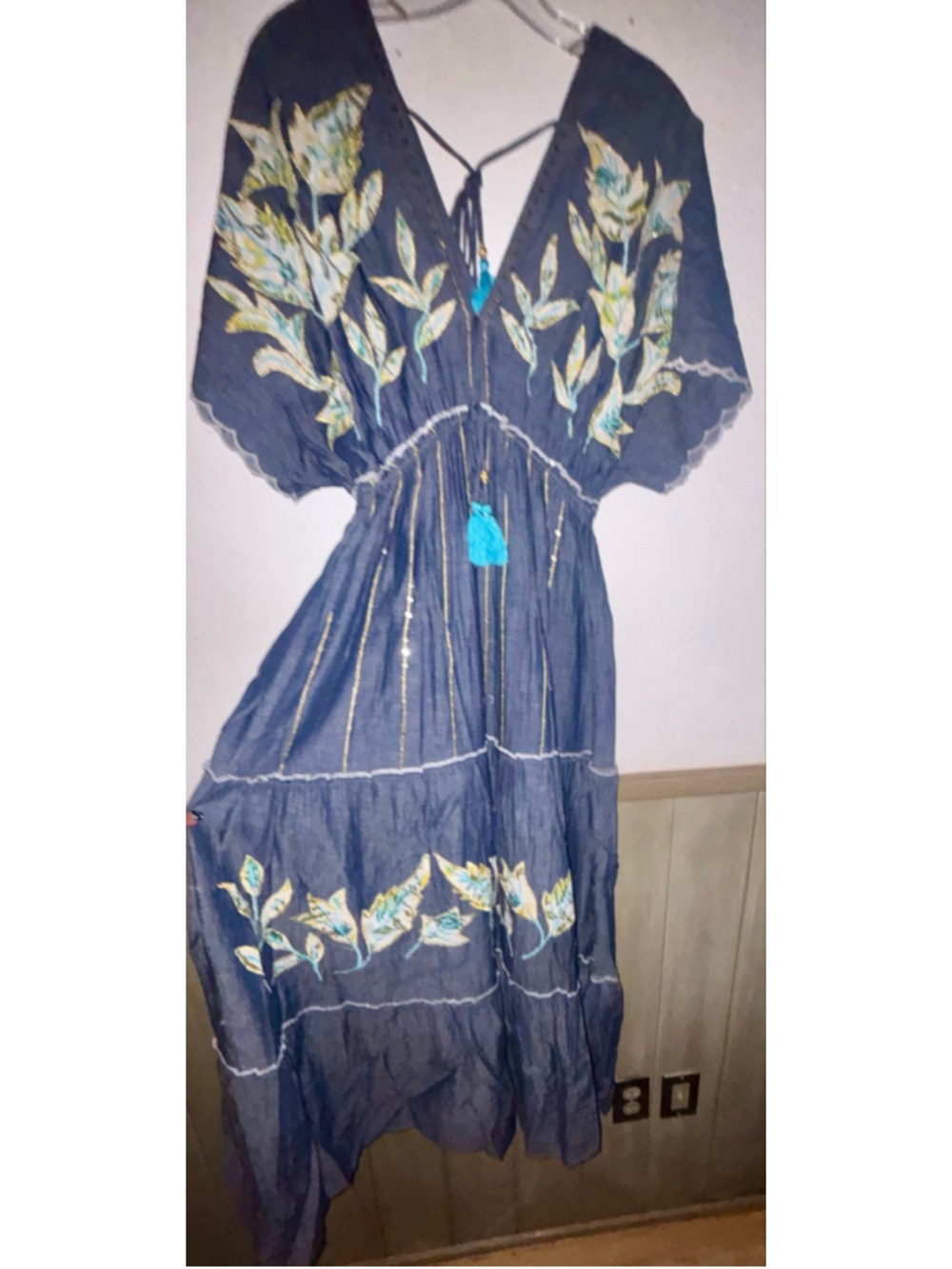 NEW Pol Free People Style Airy Denim Embroidered Patchwork Boho Dress M - Picture 6 of 6